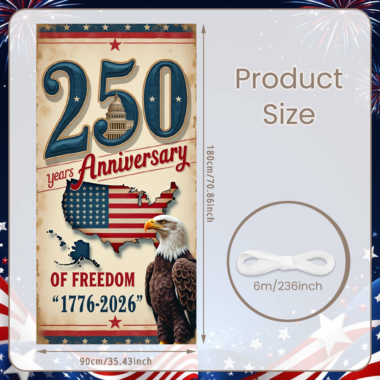 

Patriotic Backdrop Vintage 250th Anniversary Banner Patriotic Display Star Decoration Independence Day Banner