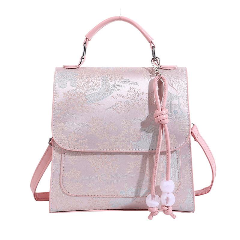 Elegant Chinese Style Embroidered Backpack 2024 Summer Luxury Versatile Shoulder Handbag розовый