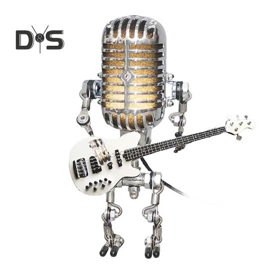 

Ретро микрофон робот ночник подвижные соединения винтажный держатель гитара металл рок микрофон робот светодиодный настольный светильник настольное украшение орнамент белый