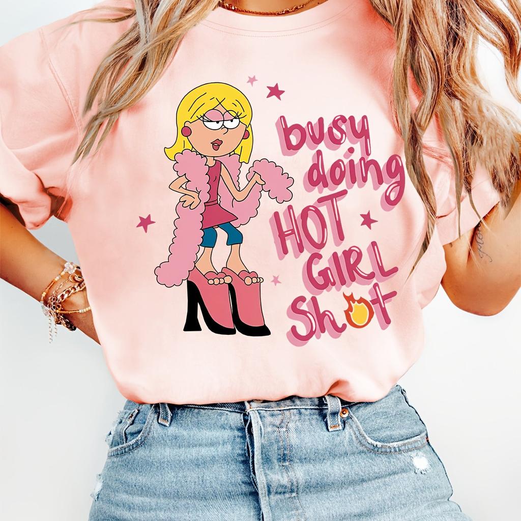 WomenS Short Sleeve Cartoon Character TShirt Liz McGuire Is Busy Doing Hot Shots Retro Graphic Tee Print Spring Summer