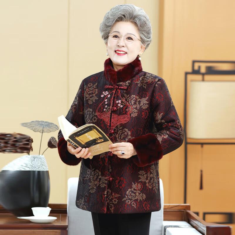 Elderly Women's Plush Stand-Collar Winter Jacket