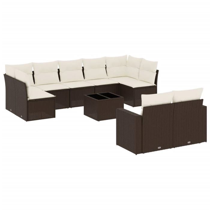 VidaXL Salon de Jardin avec Coussins 10 pcs, Canapés de Terrasse, Ensemble de Meubles de Patio, Mobilier d'Extérieur, Marron 3251770