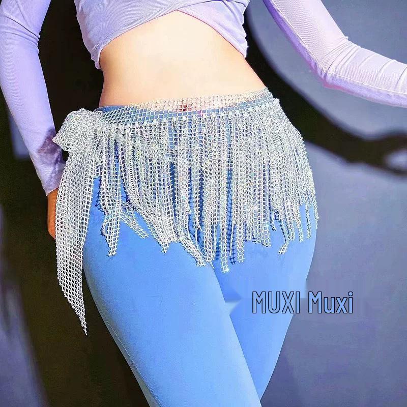 Zhao Hao Rhinestone Tassel Belly Dance Waist Chain Scarf – Multi-layered, Hot-fix Dancewear for Group Performances
