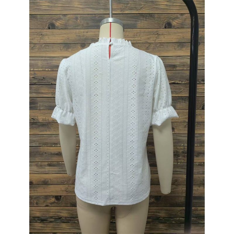 Summer Women Blouse Ladies Tops Summer All-Match Ruffle Sleeve Wave Collar Women's Top