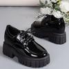 Fashion Concise Chunk Heel Loafers Shoes Women Spring Autumn Black Pu Leather Loafers Shoes Woman Non Slip Wear Resistant Shoes Female
