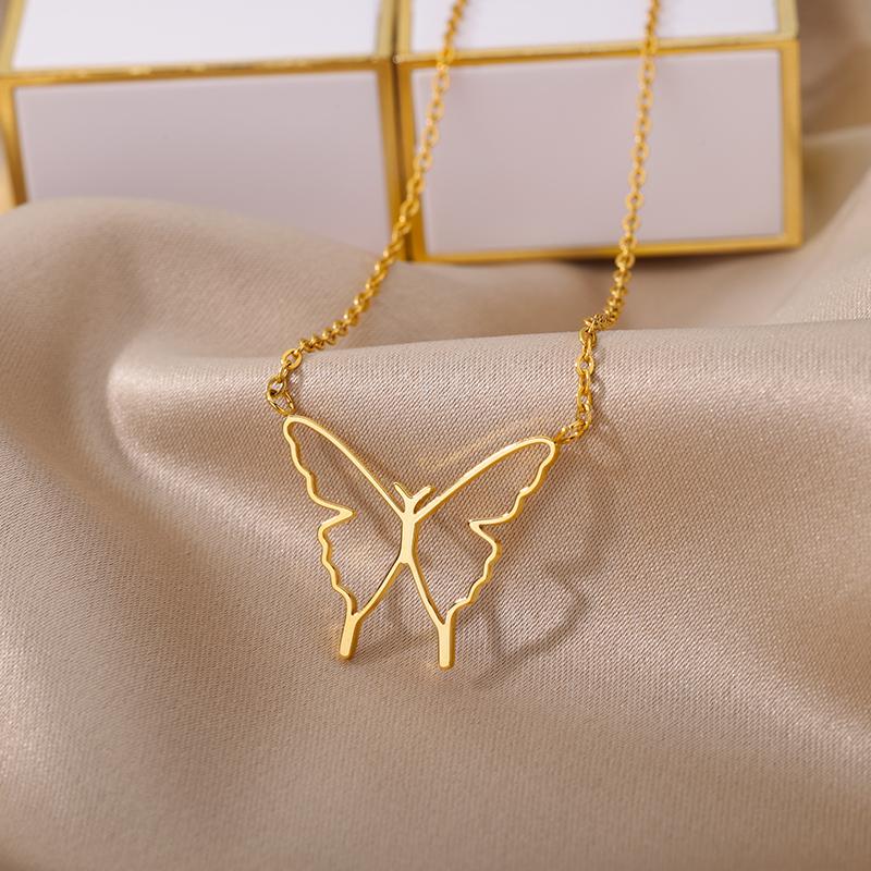 Cute Small Hollow Butterfly Pendant Necklace For Women Stainless Steel Chains Necklaces Boho Jewelry Wedding Gift Collier
