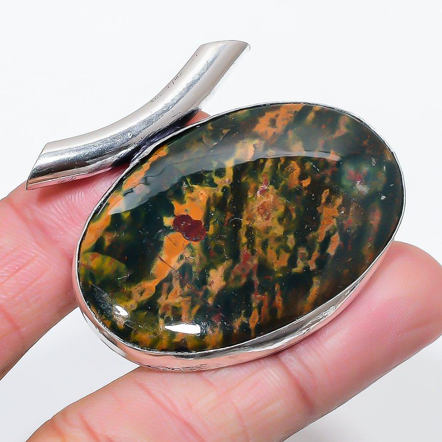 

Natural Bloodstone Gemstone 925 Sterling Silver Jewelry Pendant 1.69 E6D03