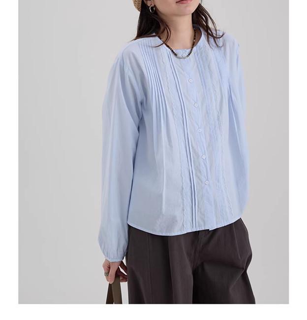 

2026 Women s Retro Lace Trim Cotton Long Sleeve Top One Size