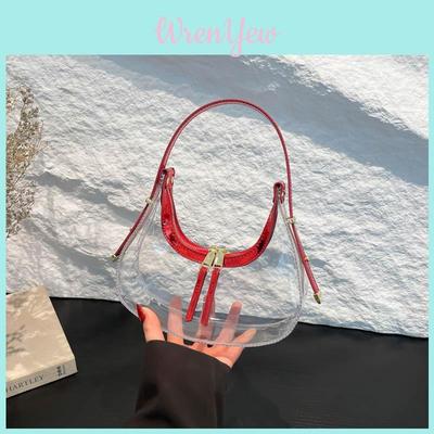 Bolso Transparente de PVC para Mujer Moda Verano Bolso Jelly de Media Luna con Cierre de Cremallera para Uso Diario