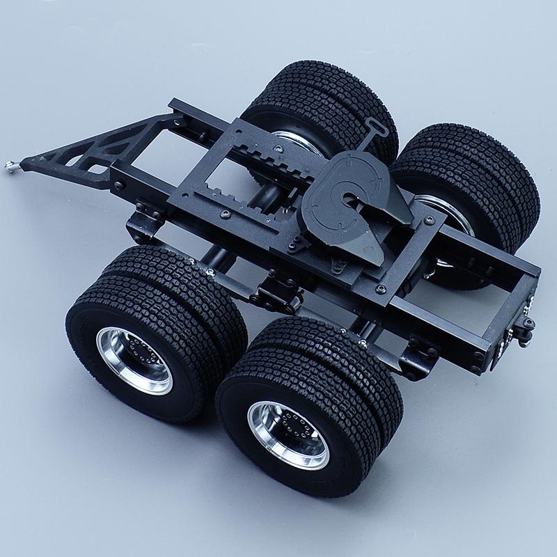 Alt Metal 1 & 2 Aksler Trailer med Træk Femtehjul til 1/14 Tamiya RC Lastbil SCANIA 770S VOLVO FH16 BENZ MAN LESU Bil