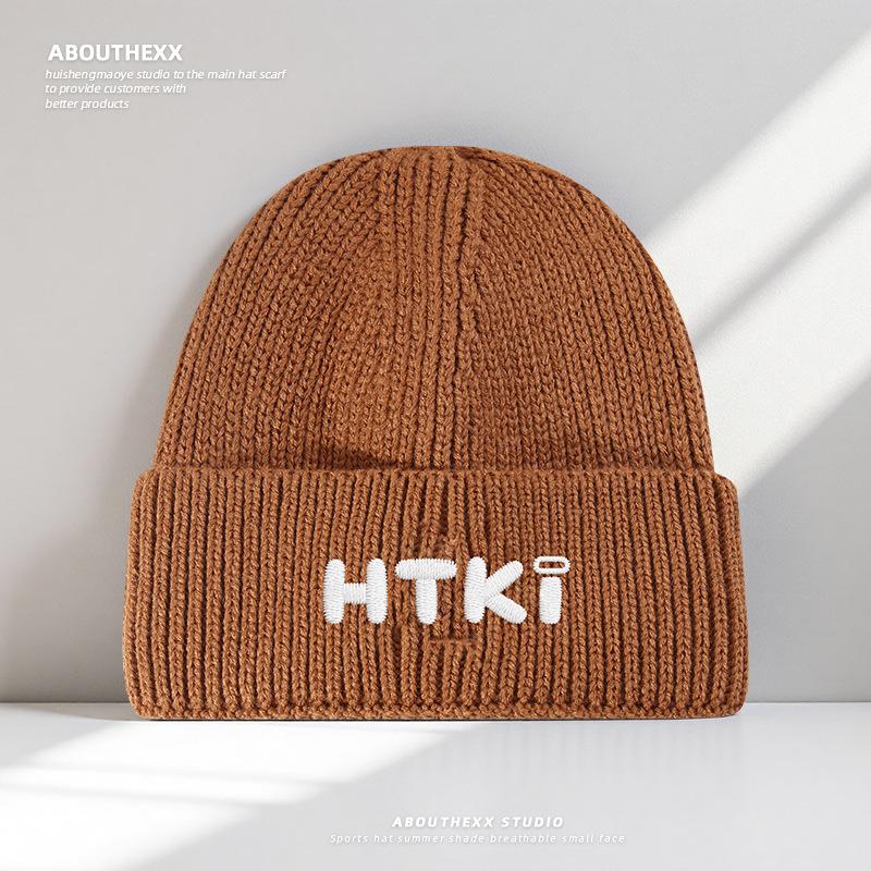 Autumn and Winter Warm Woolen Hat for Women with Letter Embroidery Outdoor Casual Ear Protection Woolen Hat Korean Version Versatile Knitted Cold Hat