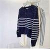 Vintage Motley Design Striped Knitted Cardigan Women's Autumn and Winter Fashion Casual Small Sweater Jacket