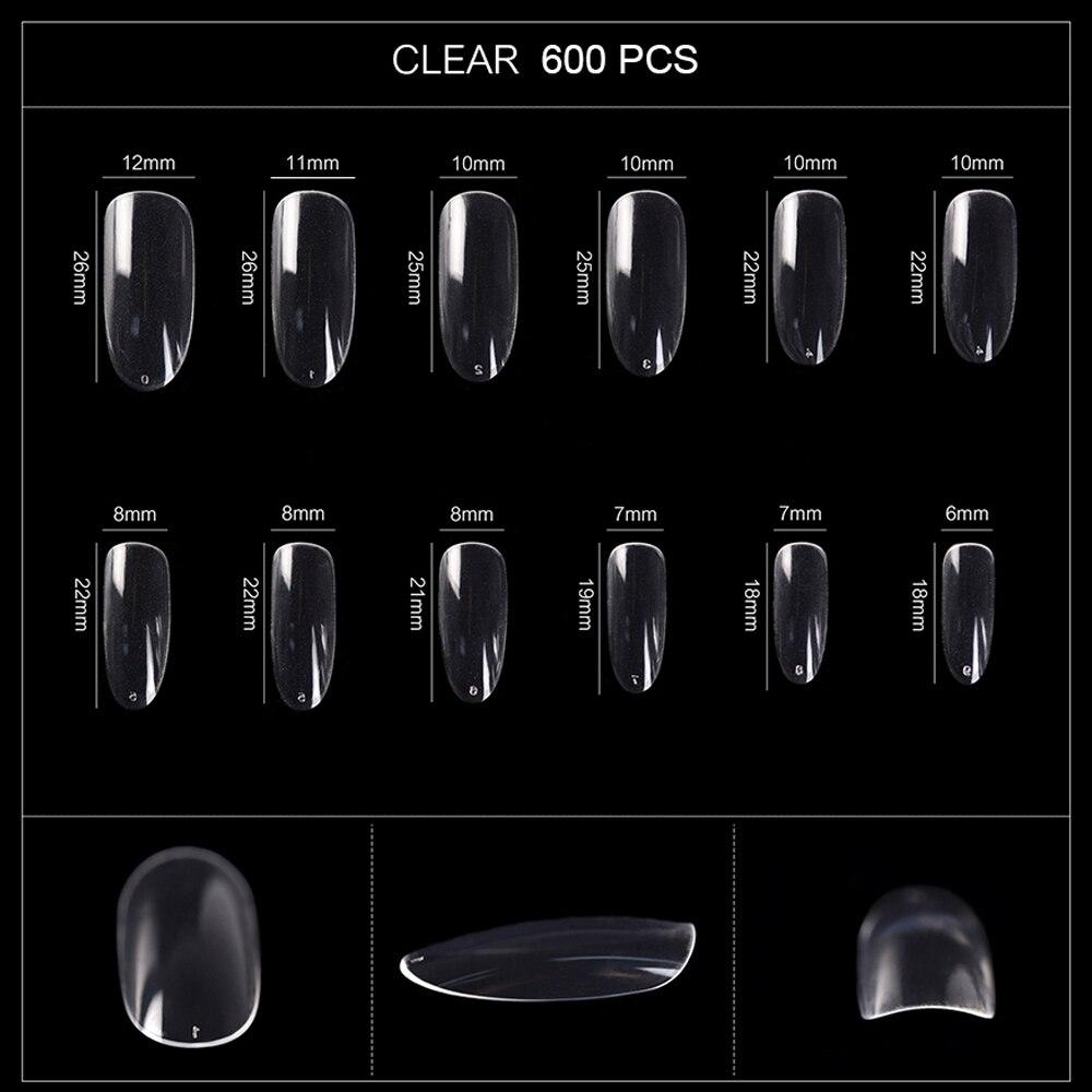 kads 600 ks Dlhé Oválne Bez Zlomu Plné Krytie Tipy na Umelé Nechty Biela Prírodná Priehľadná 12 Veľkostí Nail Art Manikúra Nástroje na Umelé Nechty