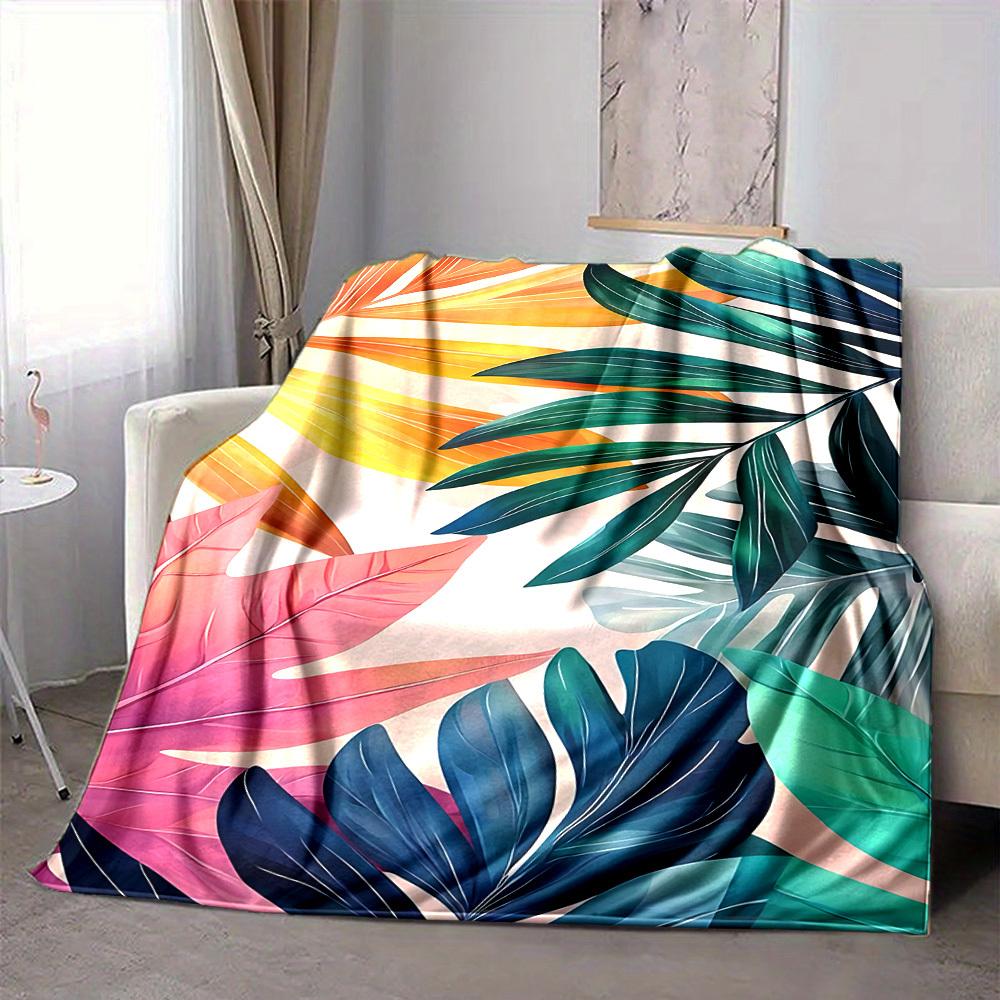 1pc Tropical Leaves Blanket Warm, Cozy, And Soft, Suitable for Sofas, Beds, Cars, And Office Use.Perfect for Camping And Travel, Making It a Great Gif
