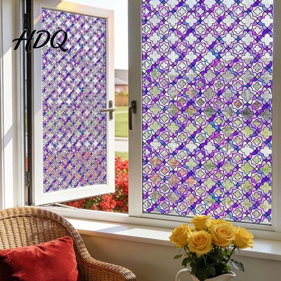 Decorative Window Film for Privacy Stained Glass Film Retro Geometric Plaid Static Cling Decal Double Removable PVC Cover Sided Sticker Doors