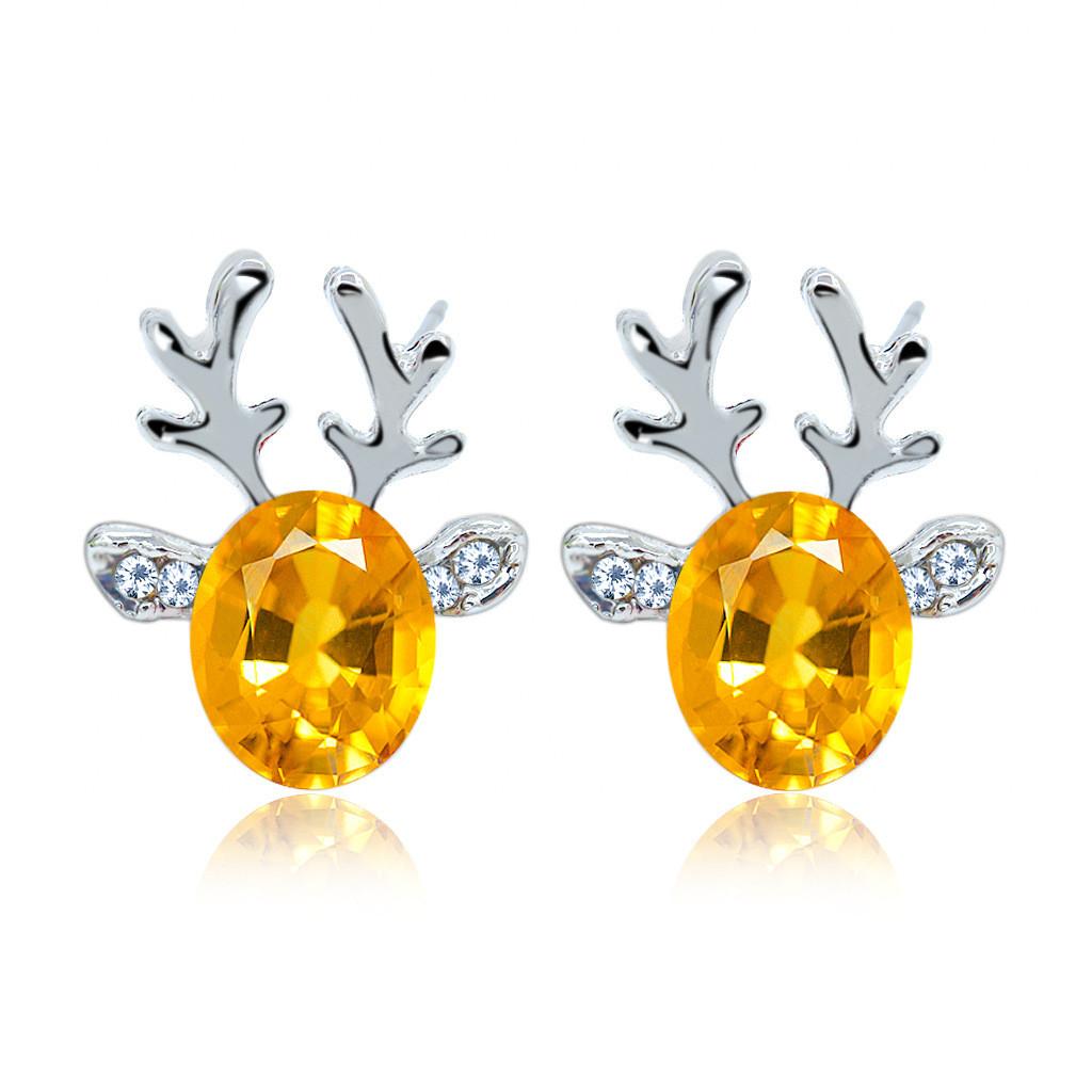 Christmas Reindeer Earrings With Crystal Gemstone For Women Fashion Jewelry