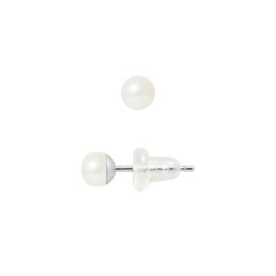 Earrings - - Genuine Freshwater Pearls 4-5 Mm - 9 Cts White Gold - Silicone Pushers