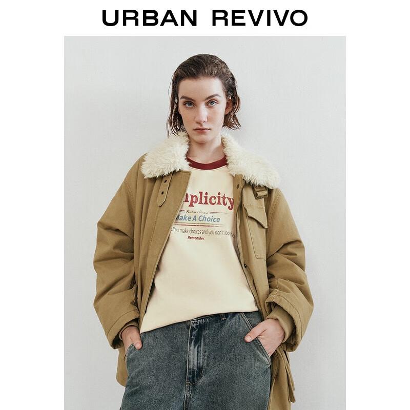 

Женская зимняя куртка пуховик UR с ретро-воротником из овчины L