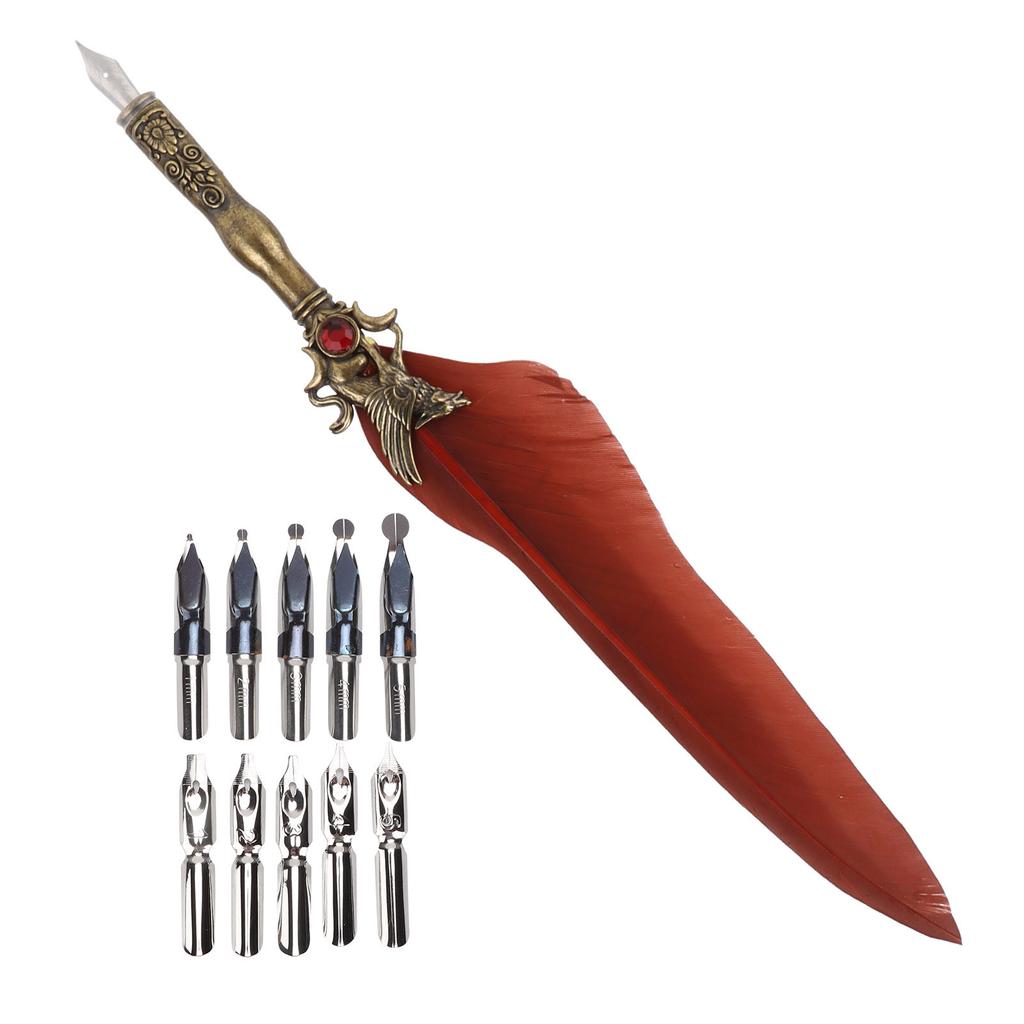 Feather Pen Craft Retro Carved Stainless Steel Dip Pencil for Signature Gift Table DecorationWhite