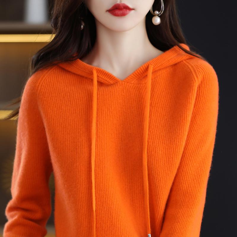 Women's 100% Pure Wool Knit Loose Hoodie - Autumn/Winter Collection