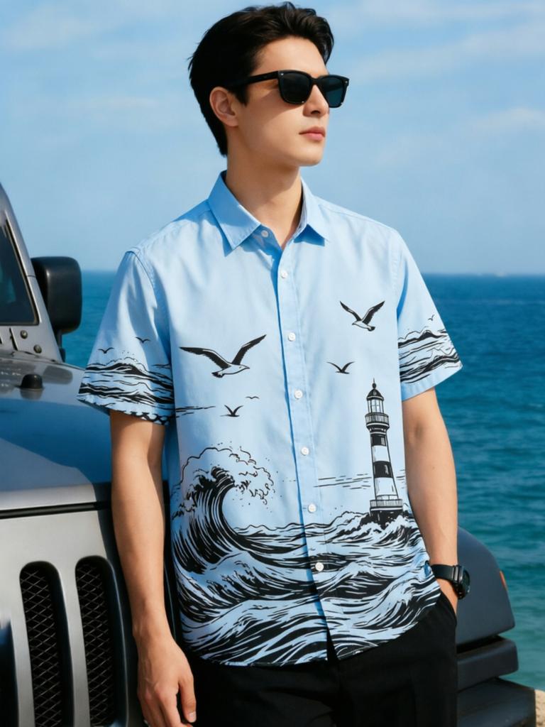 Digital Print - Men's Short Sleeve Shirt, Summer Short Sleeve Shirt for Men, Hawaiian Style, Digital Print, Youthful Beach Casual, Men's Top -