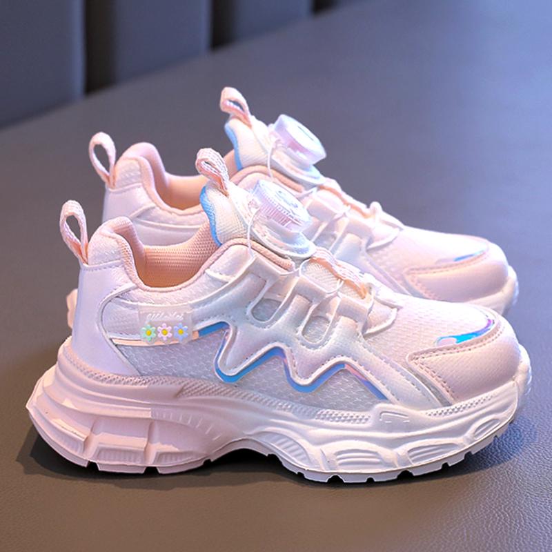 Girls  2025 Autumn/Winter Running Shoes - Rotary Buckle Mesh Princess Sneakers Size 27