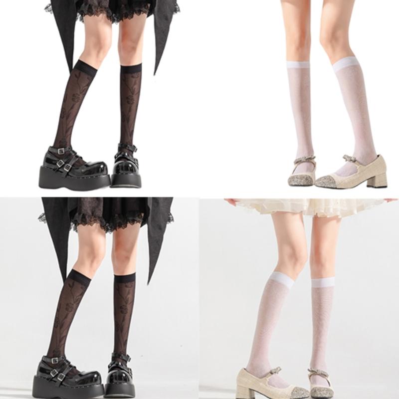 Sheer Knee High Socks for Women Girls Stretchy Silk Stockings Student Girls Stockings Tube Socks Nylons Calf Socks