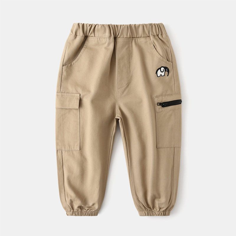 Style Children s Casual Pants, Children s Clothing for Spring and Autumn, Boys  Elephant Pants, Baby Boys  Cargo Pants, Loose Pure Cotton Long Pants Khaki 130