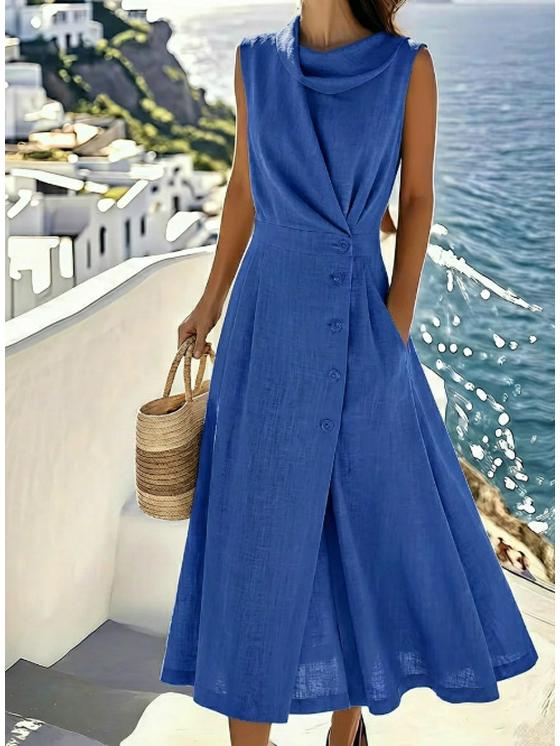 Elegantes ärmelloses Kleid aus französischer Leinen-Baumwolle für Damen - Strandurlaub 2026