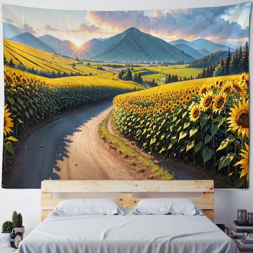 Home Wall Decoration Tapestry Sunflower Field Background Office Living Room Tapestry