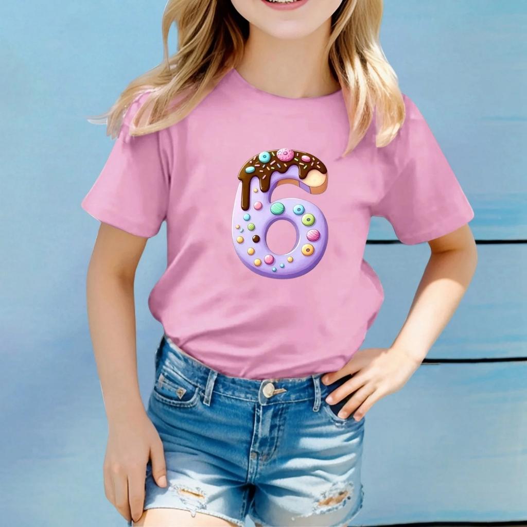 Fashion Cute Princess 67 Number Bow Print Kids Round Neck T-Shirt Boys Short Sleeve Clothing Children Girls Casual T-Shirts Tops