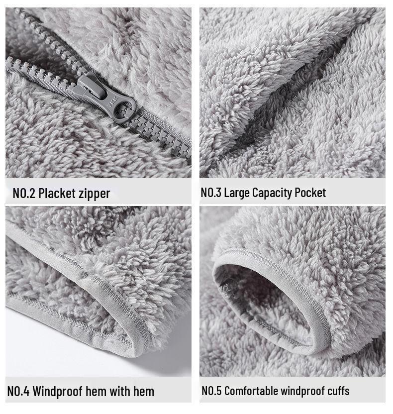 White Double-Sided Thickened Fleece Hoodie Jacket for Spring, Autumn, and Winter