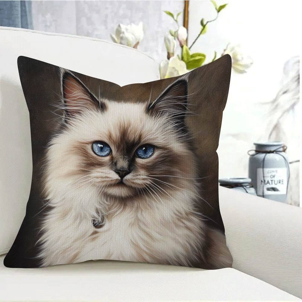 1pc Bohemian Style Plush Cat Print Pillow Cover, 45.72x45.72 cm, Single-Sided Short Plush, Hand Wash, Zipper Closure, Decorative Throw for Various Roo