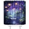 Enchanted Forest Shower Curtain Purple Wisteria Fantasy Garden Waterfall Fairy Tale Nature Scenery Fabric Bathroom Decor Set with Hooks(70" Wx70 H)