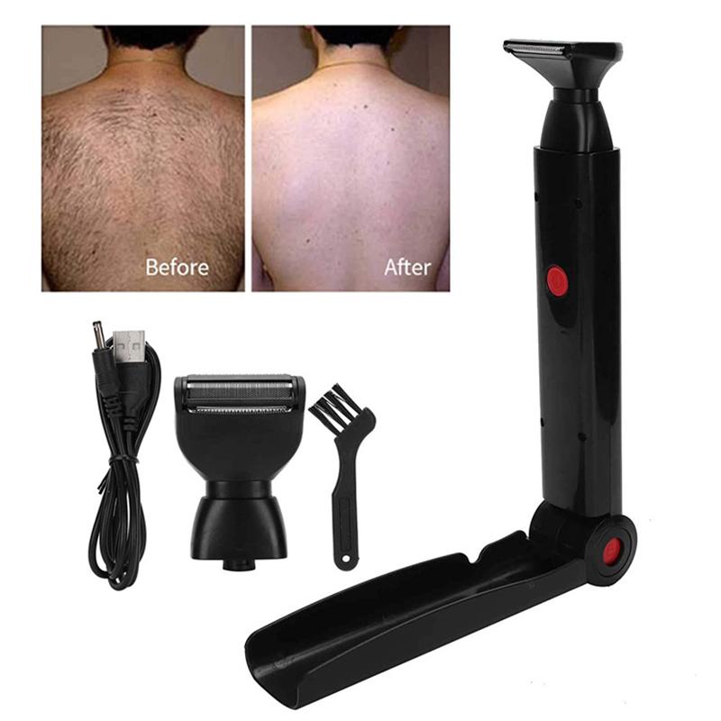 Electric Back Shaver 2In1 Facial Hair Trimmer Razor Rechargeable Foldable Handle Back Hair Removal Men Body Groomer Father Gift