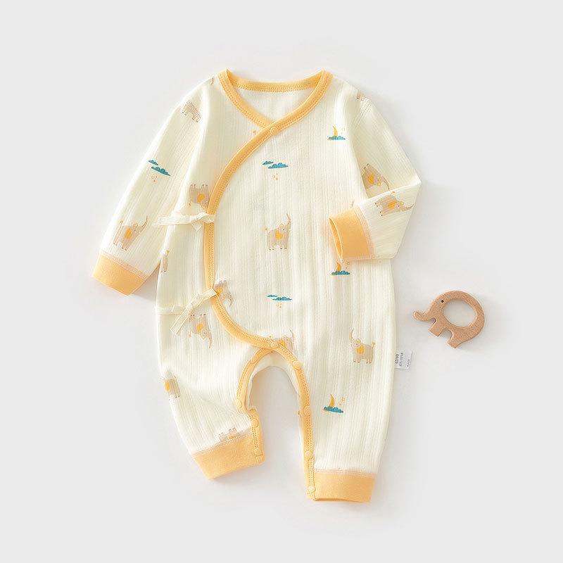 Newborn Baby Kimono Romper, Cotton Seamless Infant One Piece Outfit, Long Sleeve Butterfly Style Crawling Pajamas for Spring Autumn