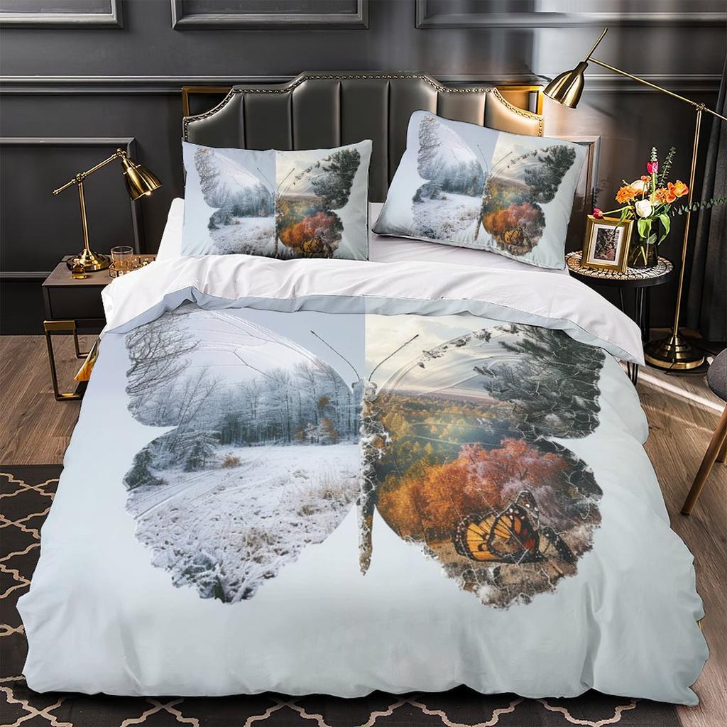 3D Colorful Butterfly Bedding Set Fashion Quick Drying Duvet Cover Pillow Case 2/3pcs Girl Kids Women's Soft Cover for Full Size Bed