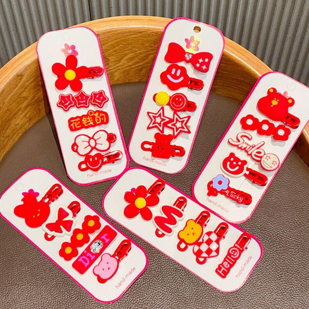 

Korean Style Children New Year Hairpin Flower Red Hair Clip Japanese New Year Barrettes Makeup B