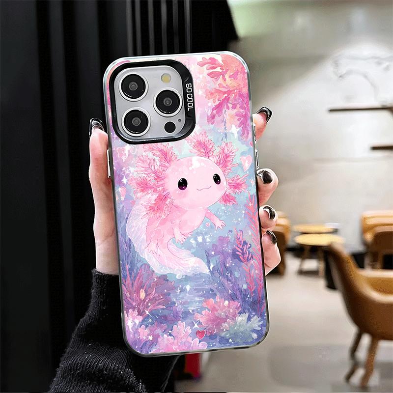 Capa de Celular à Prova de Choque Fofa de Desenho Animado de Axolote para iPhone 18 17 Air 16 16E 15 Pro Max 14 Plus 13 Mini 12 Capa Traseira Anti-Queda Fundas