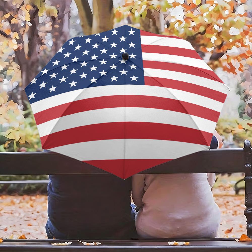 

United States National Flag Stars and Stripes Print Auto Folding Umbrella Waterproof Windproof Compact Travel Umbrella (as the picture,iron&8K)