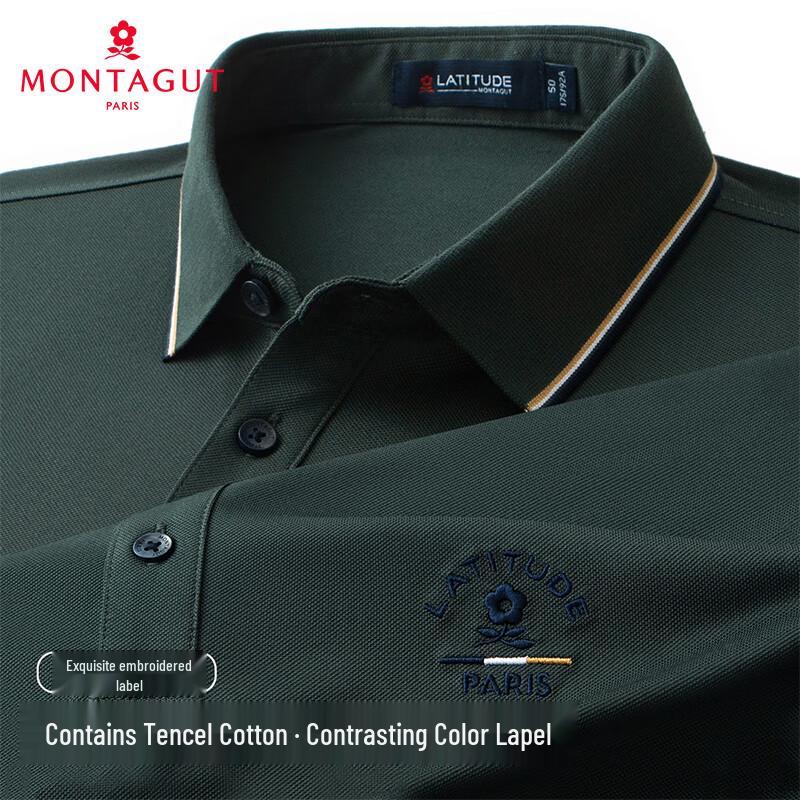 Мужская рубашка-поло MONTAGUT с вышивкой, длинный рукав, смесовая ткань Tencel 54