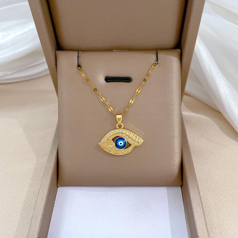 Devil'S Eye Light Luxury Temperament Gorgeous Full Diamond Necklace Women'S Versatile Clavicle Chain Titanium Steel Chain