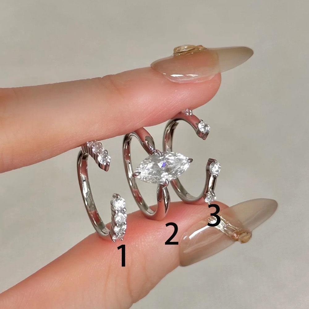 Wosikate Sparkling Horse-Eye Zirconia Simple Three-In-One Stacked Ring For Women Copper Plated Fashion Jewellery Finger Ring