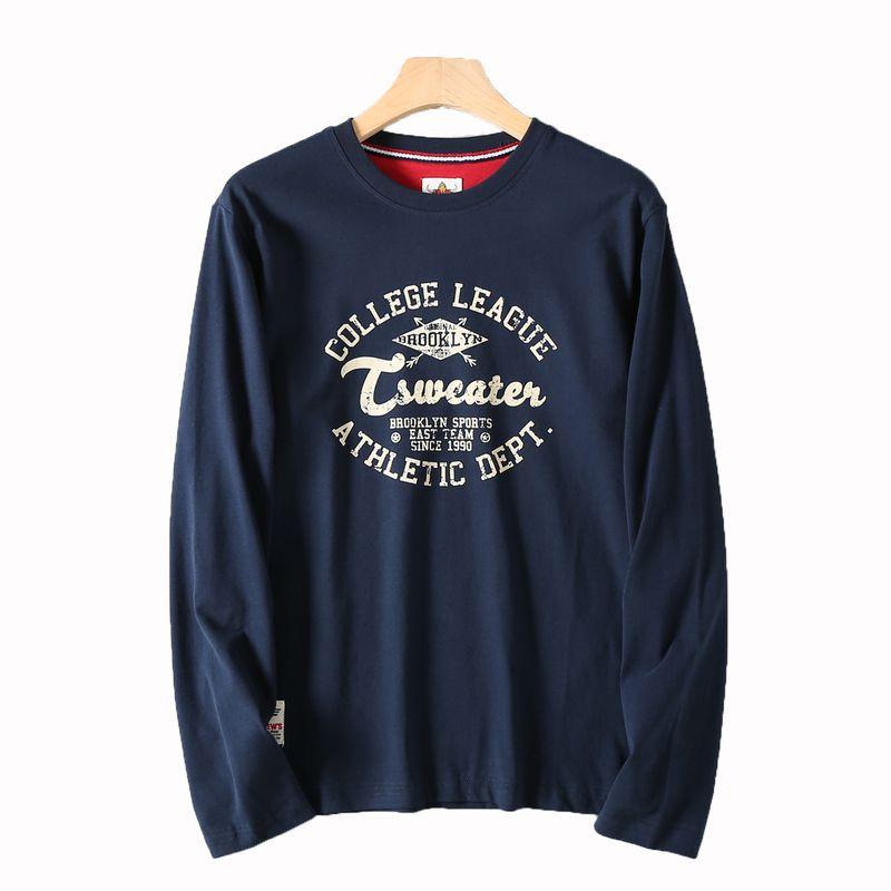 Men's Long-Sleeve T-Shirt for Export, American Style, Loose Fit, Casual Crew Neck, Spring and Autumn, Trendy Base Layer Top