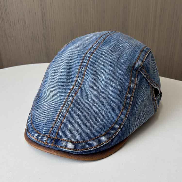 Washed Denim Forward Hat Women's Spring and Summer Retro Face Small Beret Wearing a Big Head Circumference Painter Hat