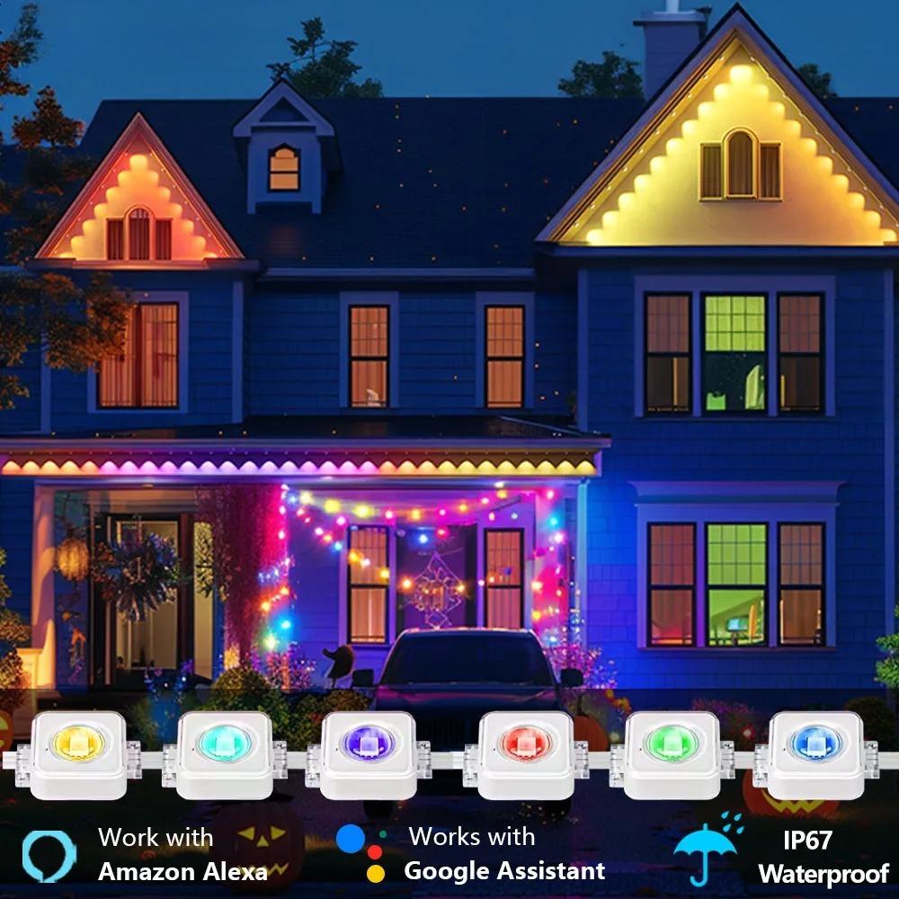 Outdoor Smart Waterproof Eaves Lights with Remote and App Control Diy Light for Daily and Festival Christmas Party Holiday Decor