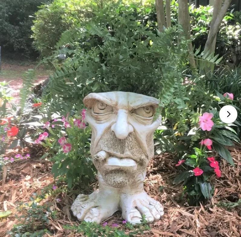 Funny Resin Sculpture In Flower Pot with Funny Expression Garden Supplies