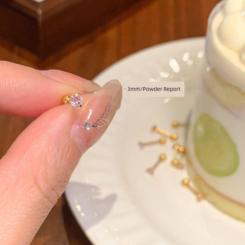 

Dudu Couple Sleeping Titanium Steel Women Screw Buckle Ear Studs [3mm Pink Diamond] a pair of golden titanium steel