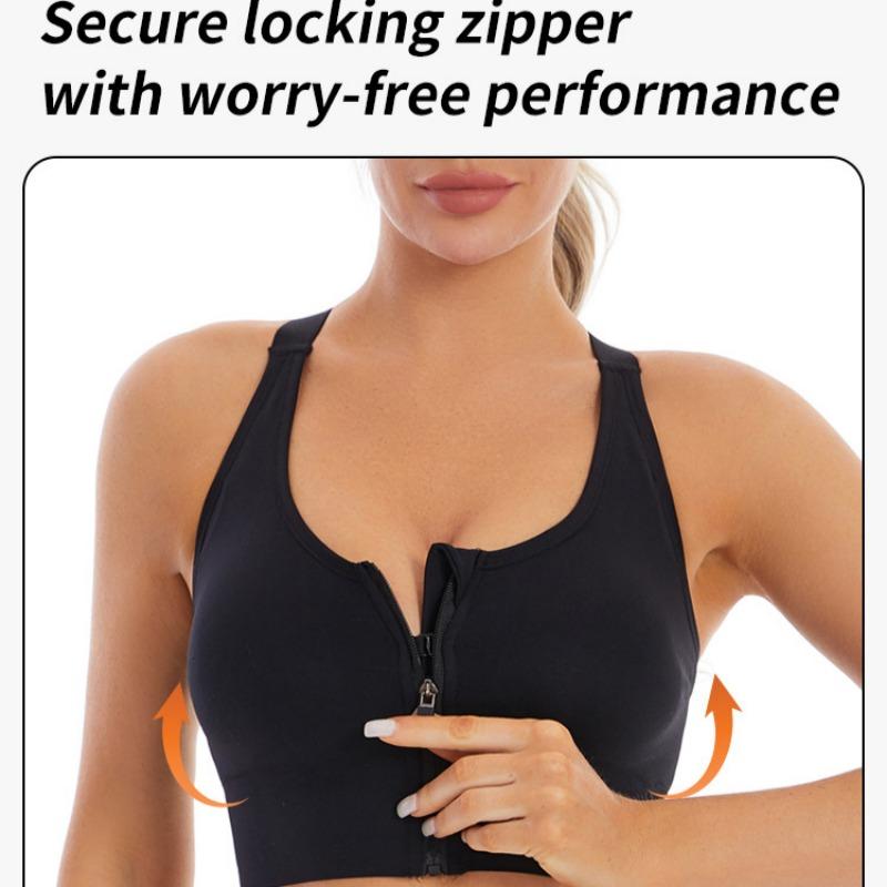 Shockproof Front Zipper Sports Bra for Women Gathered Anti-Sagging Fitness Plus Size Bra for Seamless Back