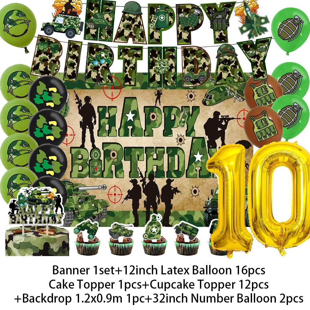 Militär Armee Thema Jungen Geburtstagsparty Dekorationen Camouflage Soldat Flugzeug Panzer Hintergrund Cartoon Luftballon Banner Kinderspielzeug Geschenk